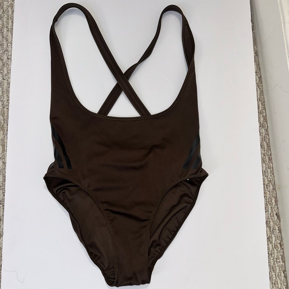 adidas Brown open front One-Piece Swimsuit